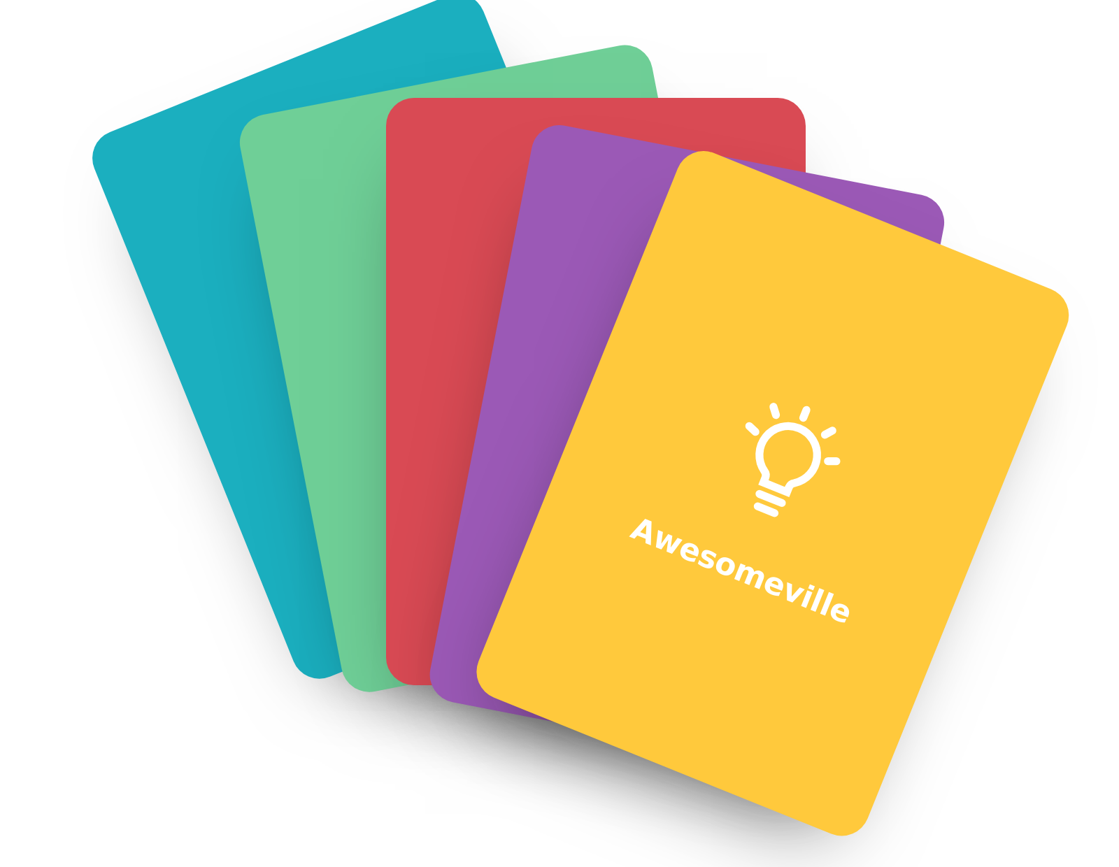 Awesomeville game cards spread on a table